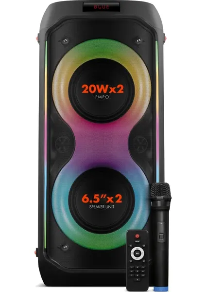 Powerway Duo Xl Taşınabilir Mikrofonlu 20X2 W Karaoke Ses Kayıt Bluetooth Hoparlör LED Işıklı