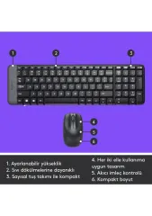 Logitech MK220 Kablosuz Siyah Klavye Mouse Seti