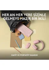 Logitech Pebble 2 Combo Çoklu Sessiz Kablosuz Klavye ve Mouse Seti, Pembe