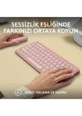 Logitech Pebble 2 Combo Çoklu Sessiz Kablosuz Klavye ve Mouse Seti, Pembe
