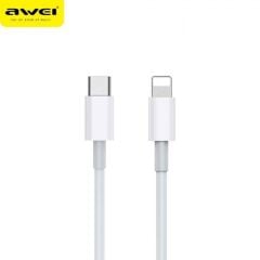 Awei CL-68 Type-C to Lightning 1M Şarj Kablosu, Beyaz