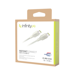InfinityLab InstantConnect USB-C - USB-C - 100W PD 5 Feet Ultra Hızlı Şarj Kablosu, Beyaz