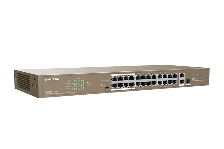 IP-Com 24 Port 10/100+ 2xRJ45/1x1GB SFP Kombo 250W Poe Racmount Switch