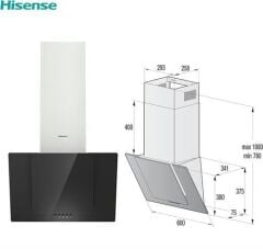HISENSE CH6IN6BXBG CAM+PASLANMAZ ÇELİK 60CM DAVLUMBAZ SİYAH