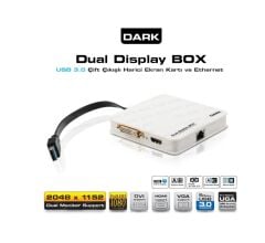 Dark UGA30 Çift Çıkışlı FullHD+ USB 3.0 / 2.0 Harici Ekran Kartı ve Gigabit Ethernet (HDMI / DVI+VGA )