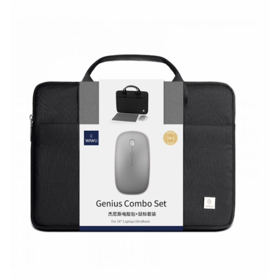 Wiwu Genius Serisi Mouse ve Mouse Pad Hediyeli 14 Notebook Çantası, Siyah