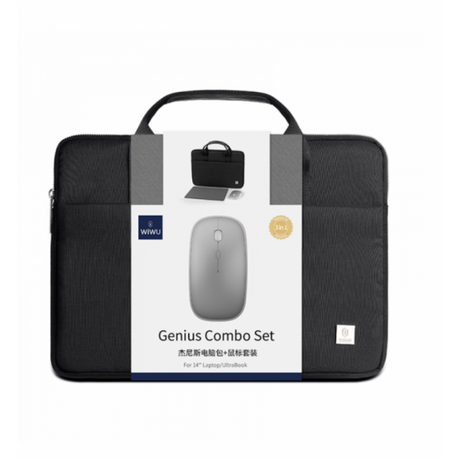 Wiwu Genius Serisi Mouse ve Mouse Pad Hediyeli 15.6 Notebook Çantası, Siyah