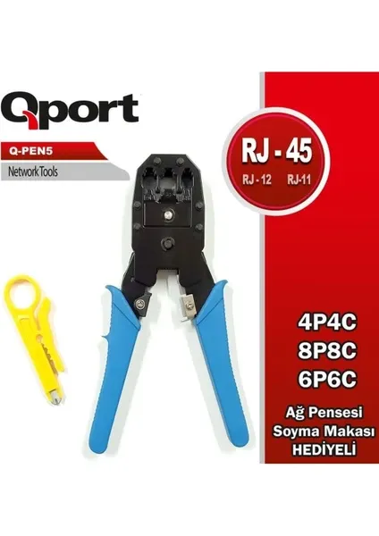 Qport Q-PEN5 RJ11-RJ12-RJ45 Ağ Pensesi (Sıyırma Aparatı İle Birlikte)