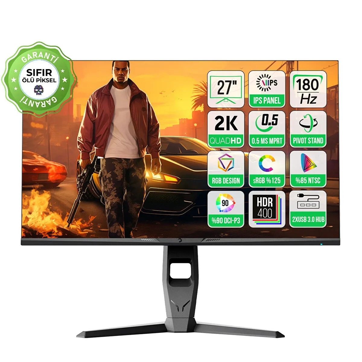 GamePower Royal T20 27'' RGB 180Hz 0.5Ms 2K QHD Flat IPS Pivot, Gsync Oyuncu Monitör