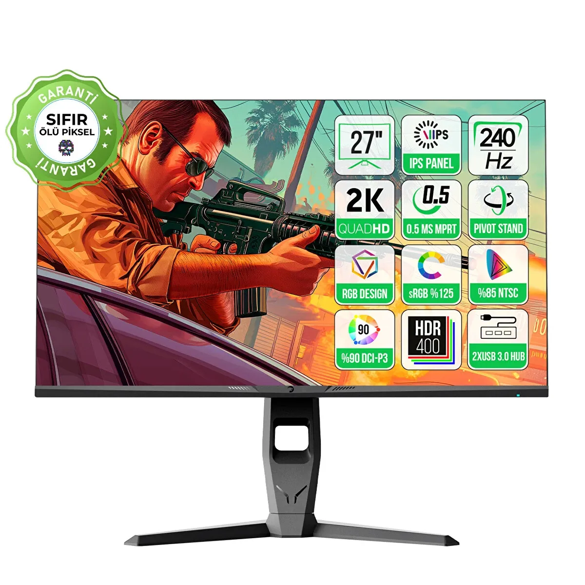 GamePower Royal V40 27'' RGB 240Hz 0.5Ms 2K QHD Flat IPS Pivot, Gsync Oyuncu Monitör