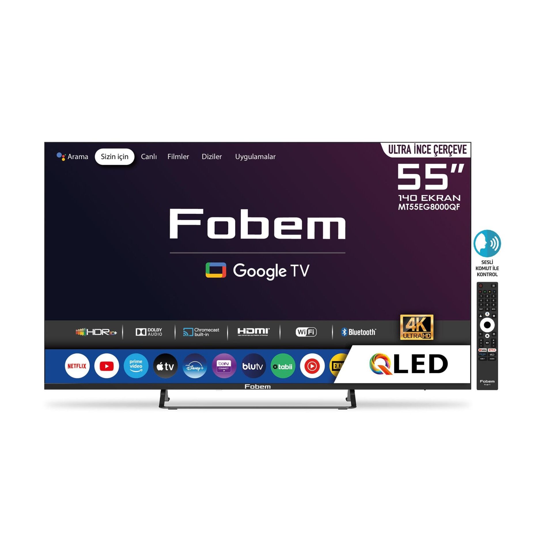 FOBEM MT55EG8000QF 55'' UYDU ALICILI 4K ULTRA HD QLED GOOGLE TV