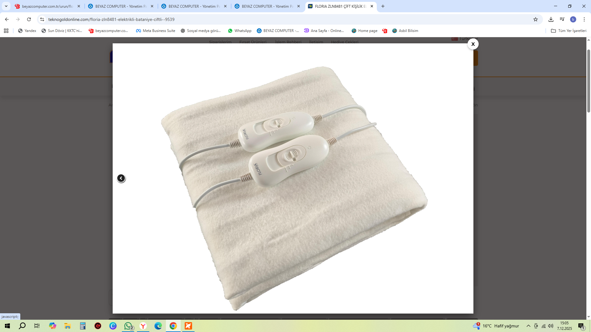 FLORIA ZLN8481 ÇİFT KİŞİLİK ELEKTRİKLİ BATANİYE