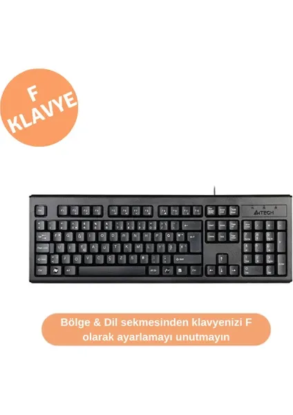 A4 Tech KM-720 F Türkçe USB Siyah Kablolu Klavye