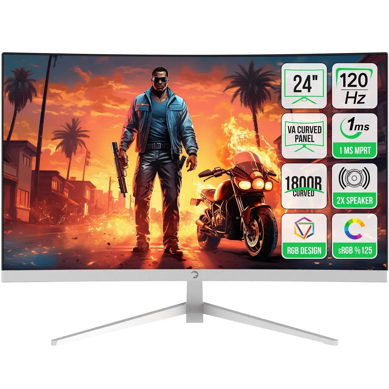 GamePower Vivid F10 24'' Curved RGB 120Hz 1ms FHD Va Panel 2x2W Hoparlör Gaming Monitör, Beyaz