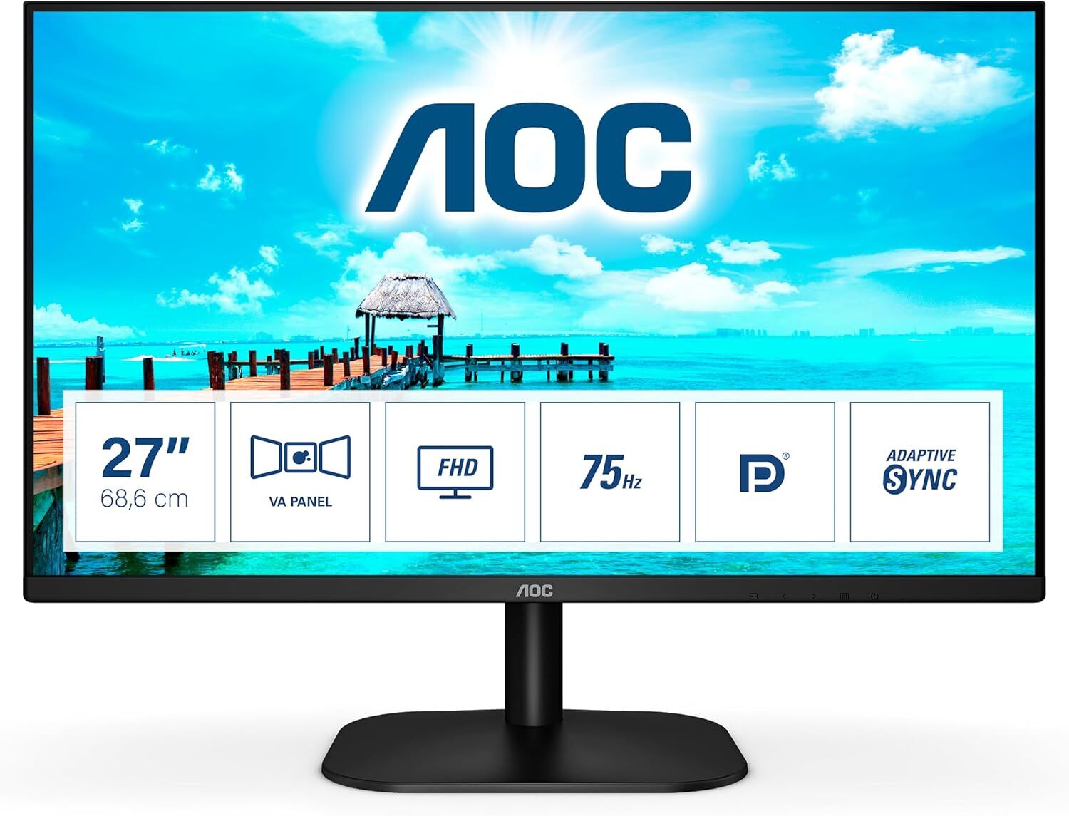 AOC 27B2QAM 27'' 4 ms Full HD 75Hz, DP, HDMI, VGA, Hoparlör, Vesa Monitör