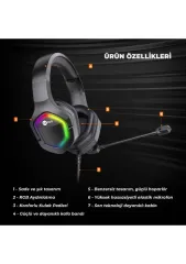 Lecoo HT403 USB2.0 Kulak Üstü RGB LED Aydınlatmalı Kablolu Gaming Kulaklık Siyah