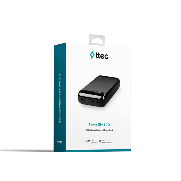 Ttec Powerslim LCD 20.000 Mah Powerbank, Siyah