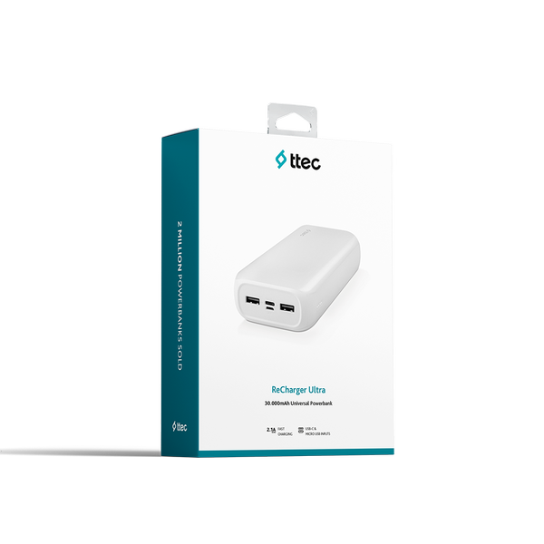 Ttec Recharger Ultra 30.000 mAh Akım Korumalı Powerbank, Beyaz