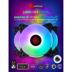 Performax Lumina RGB 120MM Fan Kontrolcü Kitli Üçlü Kasa Fanı