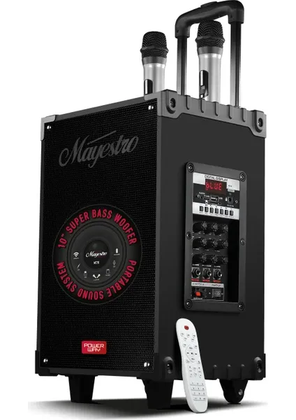 Powerway Şarjlı Çift Mikrofonlu Hoparlör Karaoke Sistemi Taşınabilir Amfi MT70 Bluetooth Hoparlör