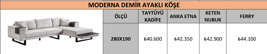 MODERNA DEMİR AYAKLI KÖŞE