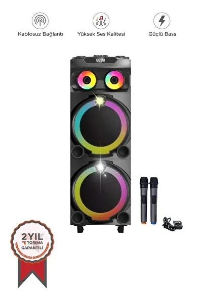Torima DR-1230 Siyah RGB Ledli Dahili 2 Mikrofon Kumandalı Woofer Bluetooth Hoparlör