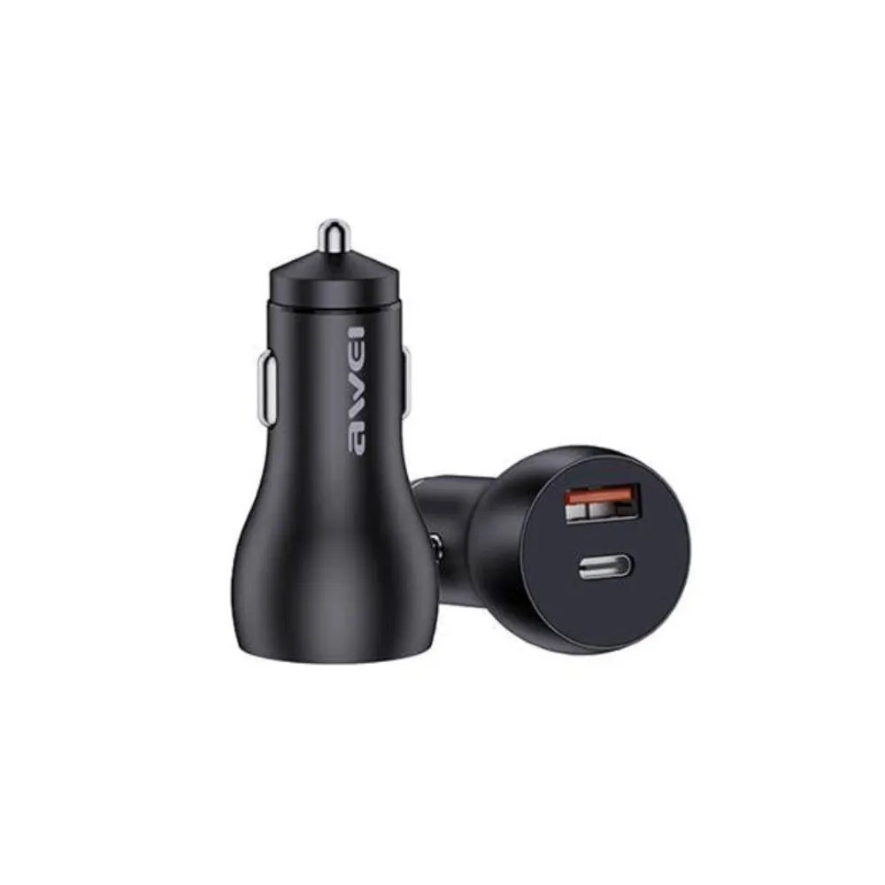 Awei C-822 18W PD 8 Pin + 18W QC 3.0 USB Arayüzü Araç Şarj Cihazı