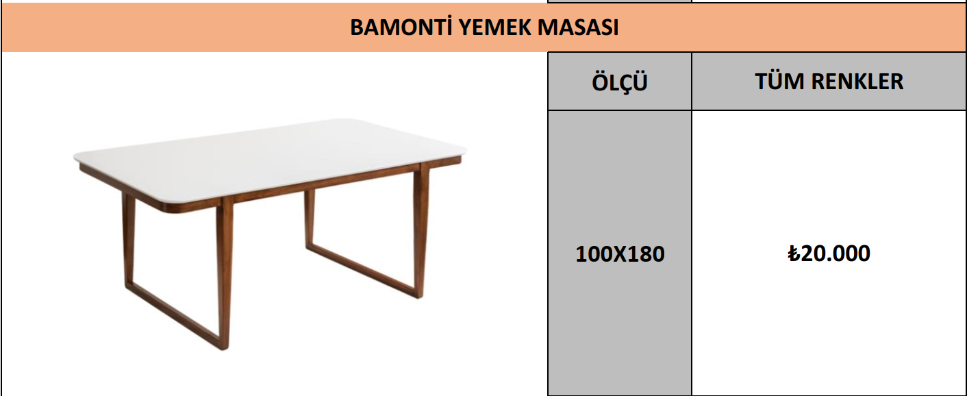 BAMONTİ YEMEK MASASI