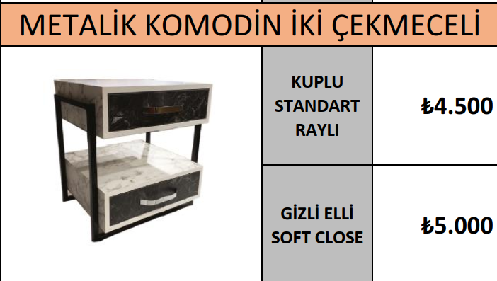METALİK KOMODİN İKİ ÇEKMECELİ