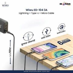 Wiwu ED-104 3 in1 1.2m USB Şarj Kablosu, Siyah