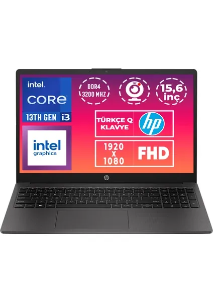 HP 250 G10 I3-1315U 8gb 512GB SSD 15.6'' Fhd Freedos Taşınabilir Bilgisayar B2NC3ES