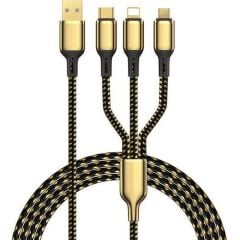 Wiwu GD-104 Golden Serisi 3 in 1 Şarj Kablosu, Altın