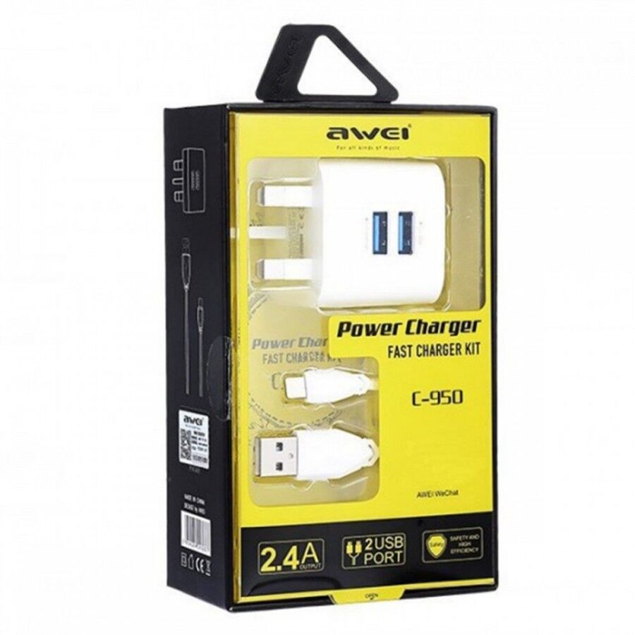 Awei C-950 Type-C Şarj Kablosu ve Hızlı Şarj Adaptörü, Beyaz