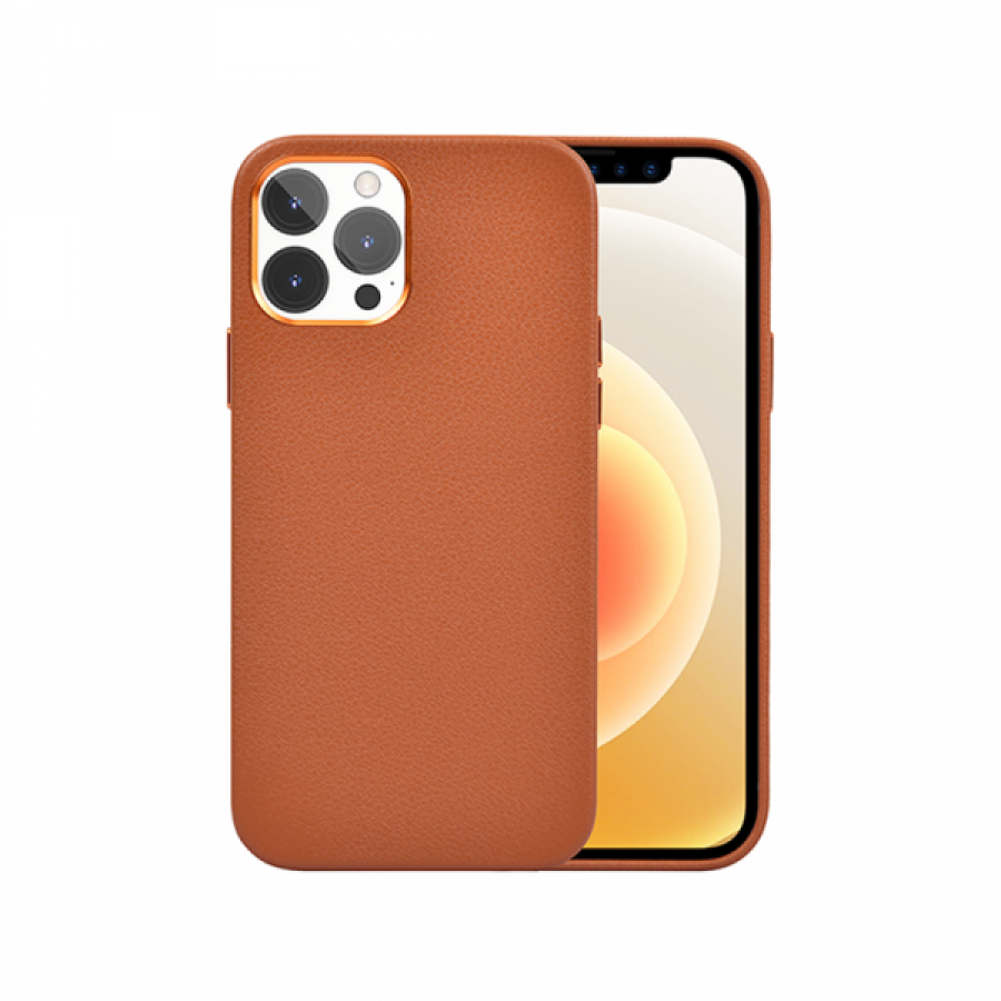 Wiwu Calfskin iPhone 13 Pro Max Deri Kılıf, Kahverengi